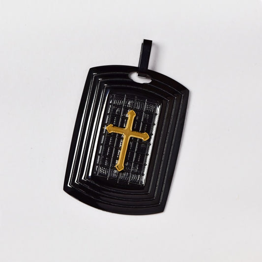 Stainless steel black tag pendant with gold cross - AB11825I