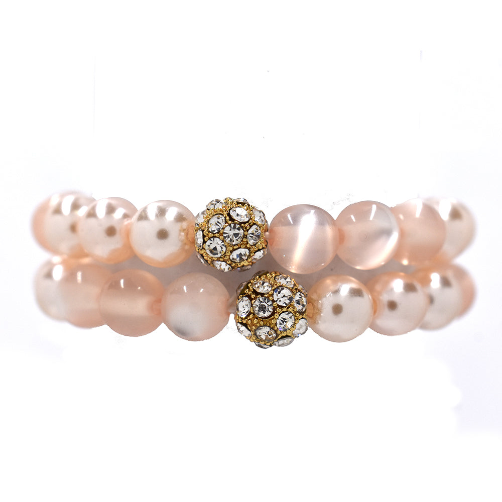 Fashion peach pearl bracelet  with gold crystal ball - ABB1156