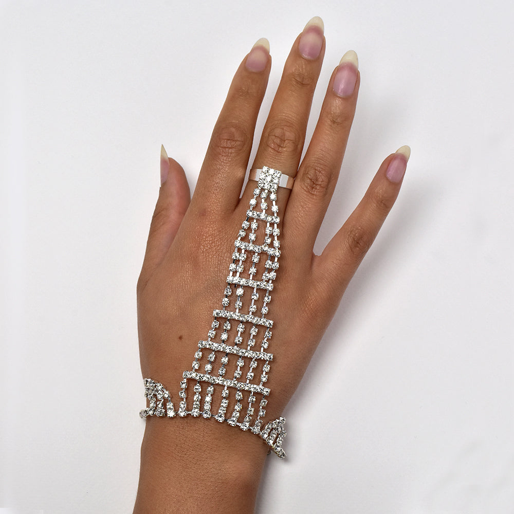 Fashion line tiered crystal hand bracelet - ABB1173