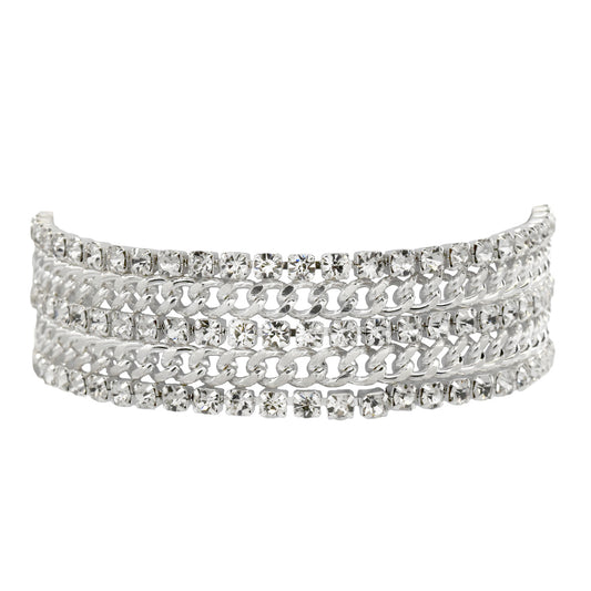 Fashion silver crystal and curb chain statement bracelet - ABB2020