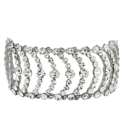 Fashion silver plated crescent cutout pattern crystal broad bracelet - ABB2039