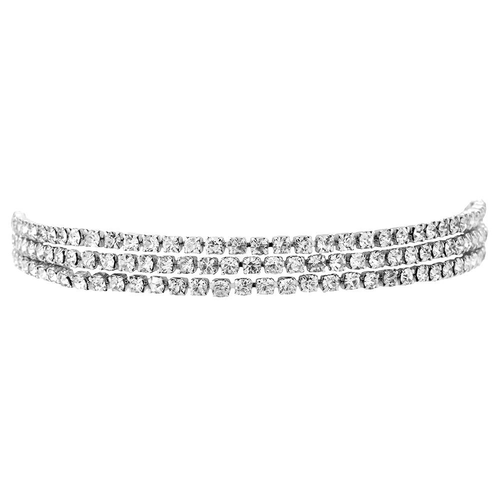 Fashion 3 Row crystal silver plated tennis bracelet - ABB2041