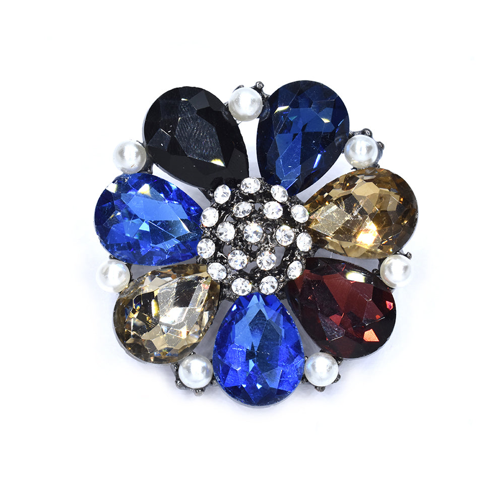 ABBR1027 - Multicoloured flower diamante and pearl brooch