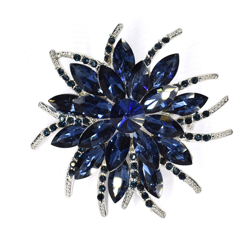 ABBR1031 -  Blue diamante flower brooch