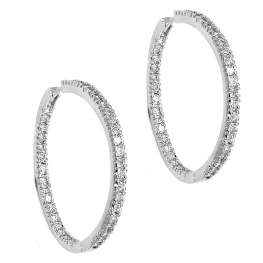 Fashion 40mm half inner and outer crystal encrusted hoop earring - ABE2010