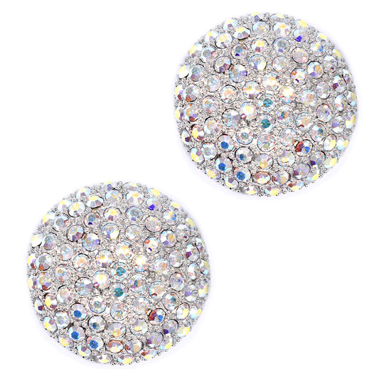 Fashion 25mm AB crystal abstract encrusted slight domed statement stud earring - ABE2027