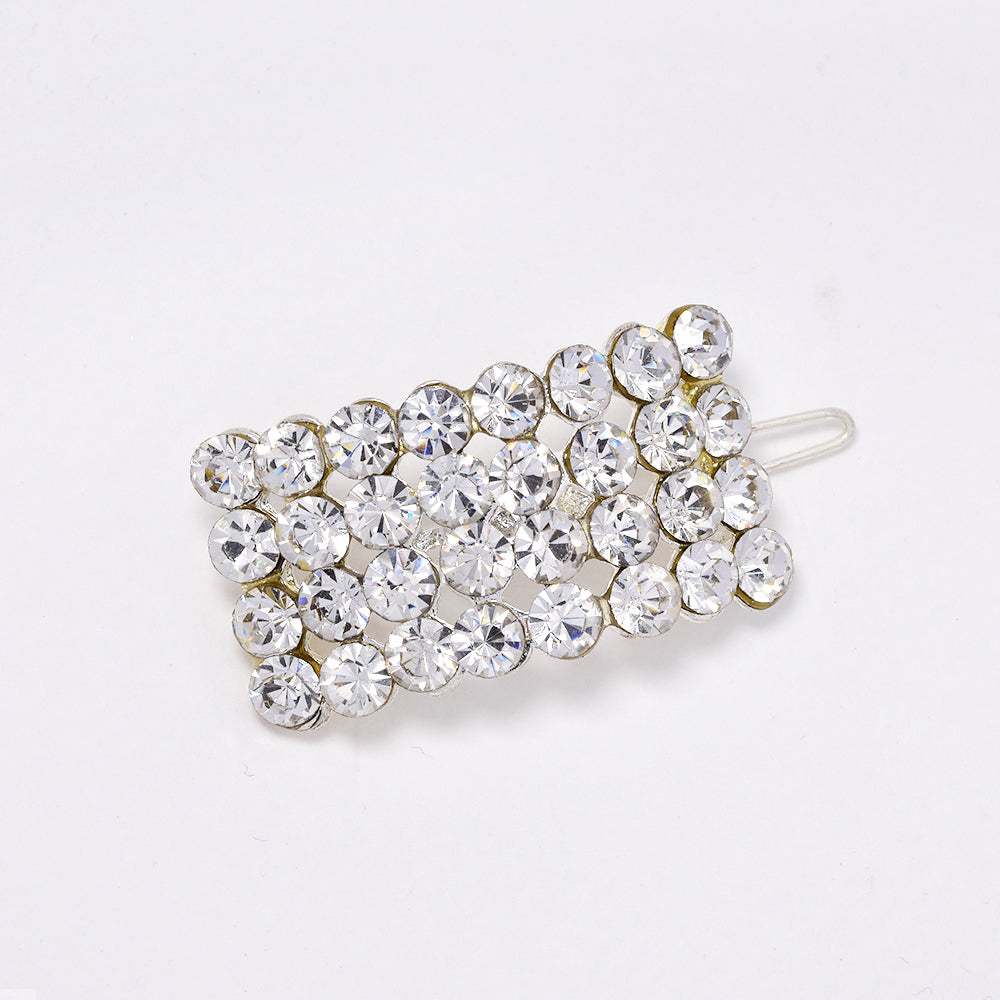 Silver plated 4 row crystal rectangle hair clip - ABH1004