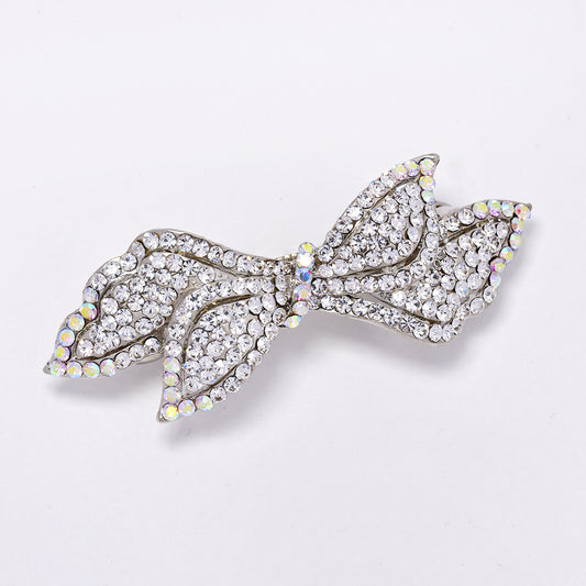 Silver plated double bow crystal hair clip - ABH1006