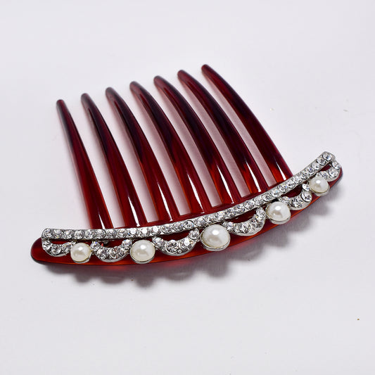 Resin statement hair comb with curve crystal and pearl detail - ABH1015