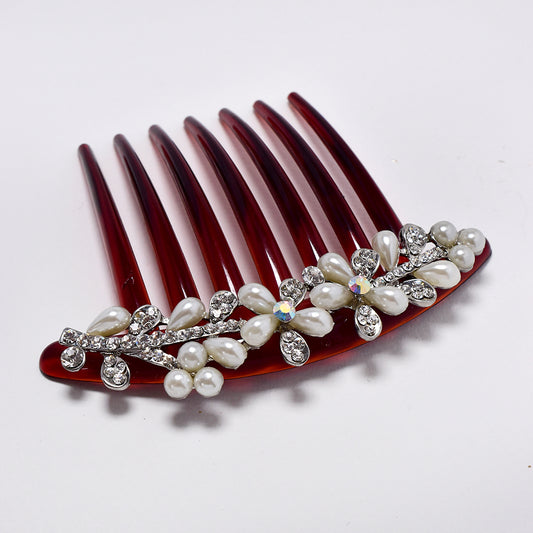 Resin statement hair comb with crystal and pearl flower detail - ABH1016