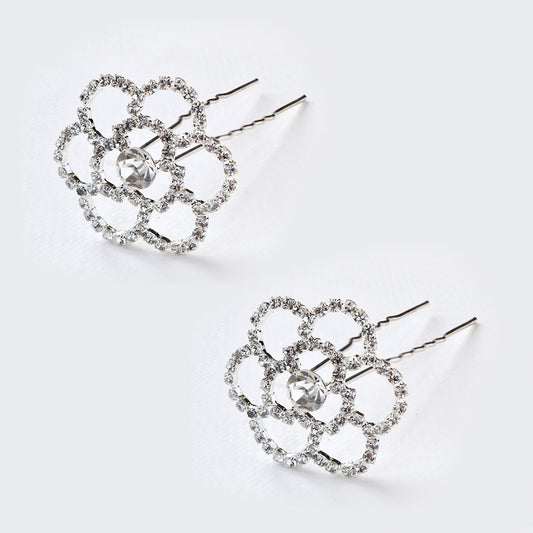 2 Pack Crystal cutout statement flower hair pin - ABH1040