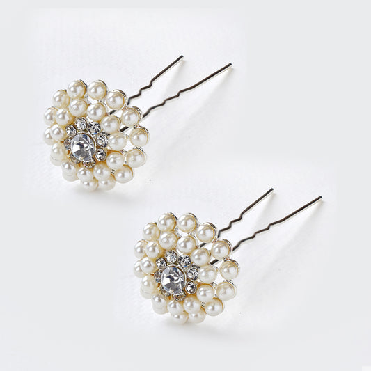 2 Pack Cluster pearl and crystal flower hair pins - ABH1043