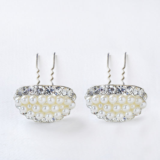 2 Pack oval cluster pearl and crystal hair pins - ABH1044