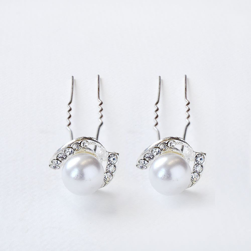 2 Pack pearl and crystal twist hair pins - ABH1046