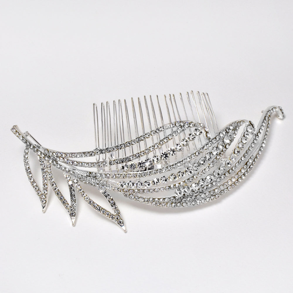 Statement crystal cutout leaf hair comb - ABH1064