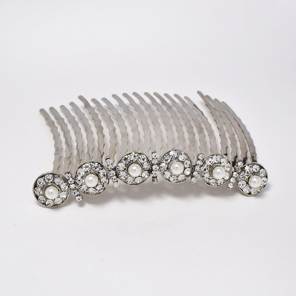 Crystal and pearl round detail hair combs - ABH1067