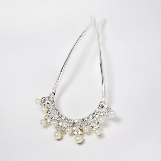 Pearl and crystal crown like hair fascinator - ABH1069