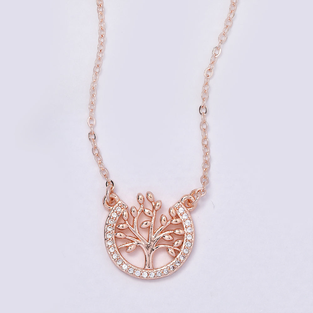 Premium rose gold open tree of life cubic zirconia necklace