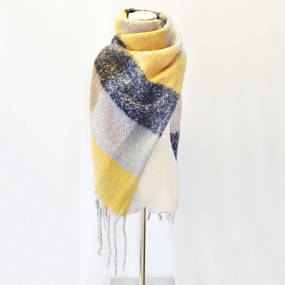 Chunky heavyweight yellow and blue speckled scarf