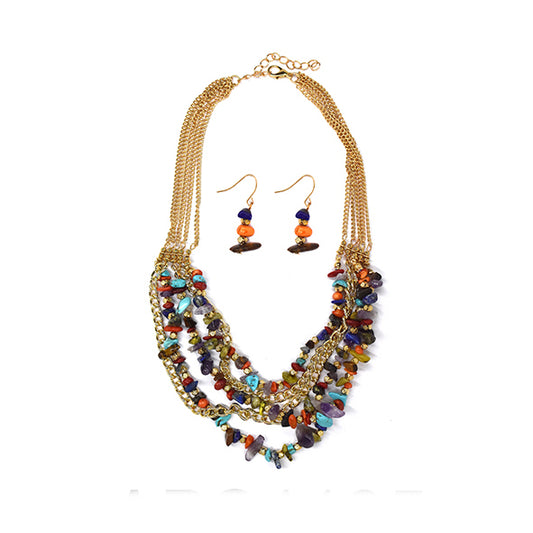 Fashion multi strand statement colourful beaded necklace and earrings set