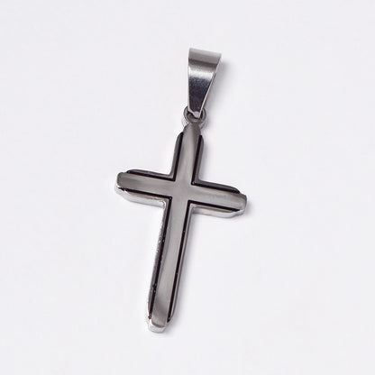 Stainless steel black indent edges cross pendant - ABSSN08I