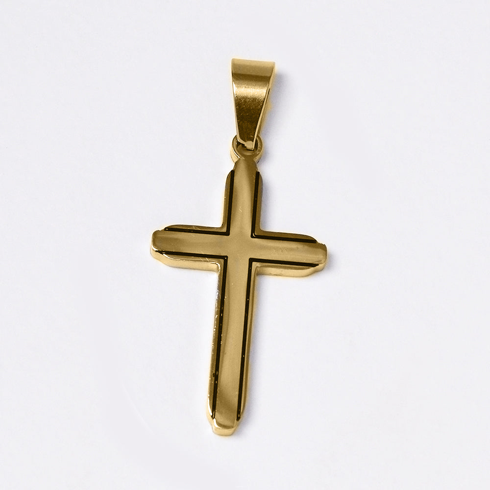 Stainless steel black indent edges cross pendant - ABSSN08I