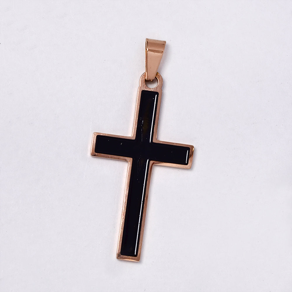 Stainless steel rose gold and black cross pendant - NCSSP050