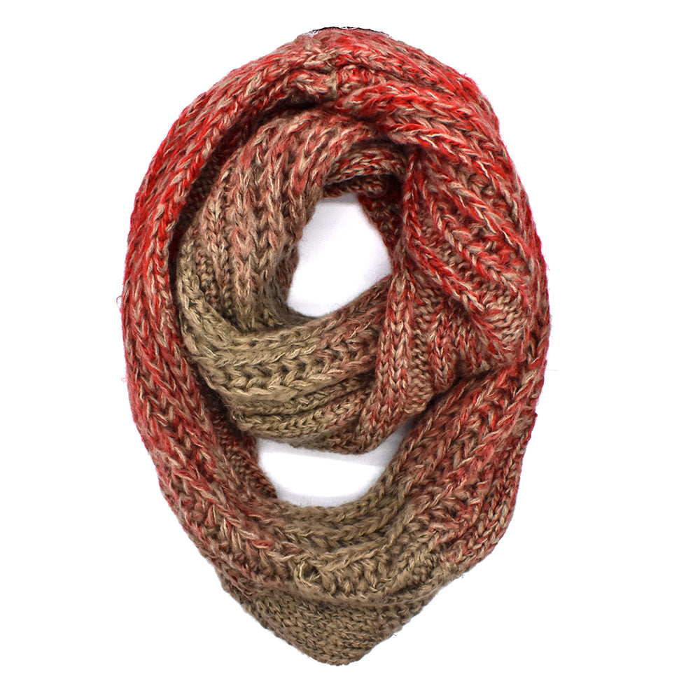 Red and beige cable knit snood fashion scarf - AS226C