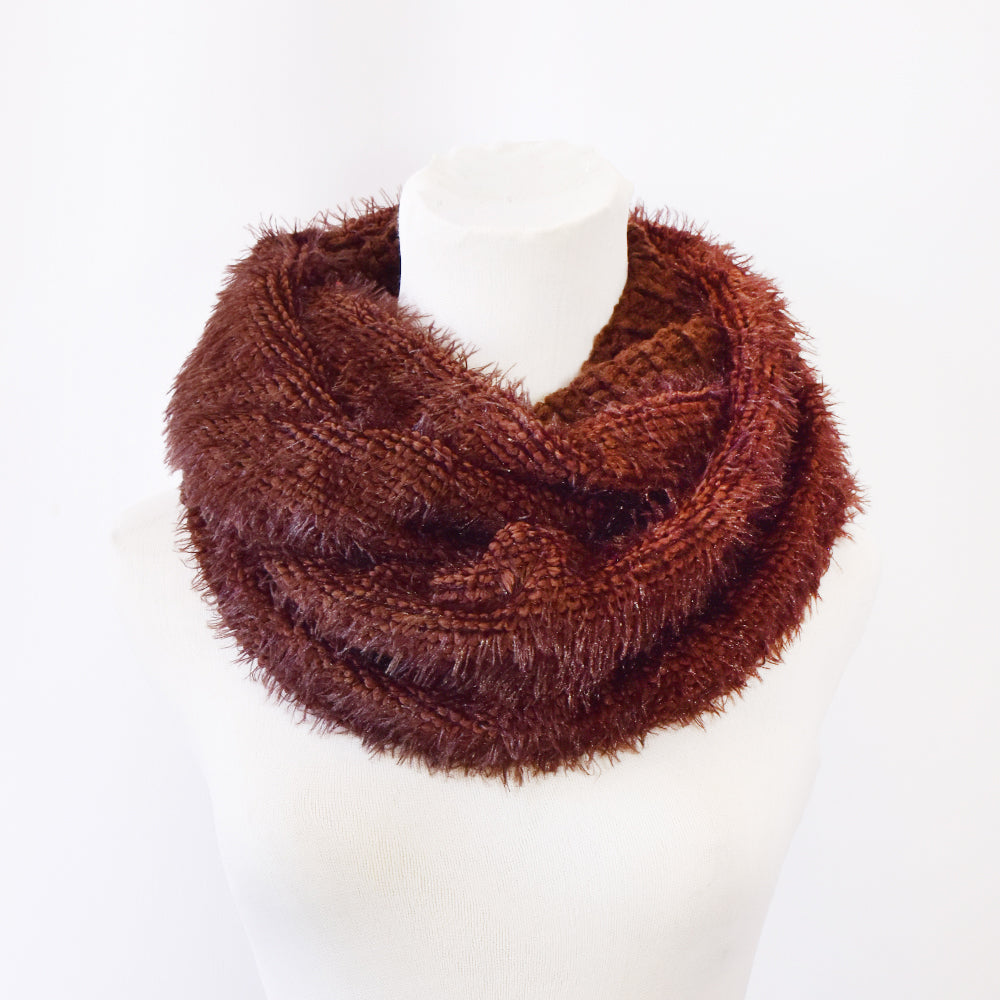 Brown knitted fur snood - AS230A