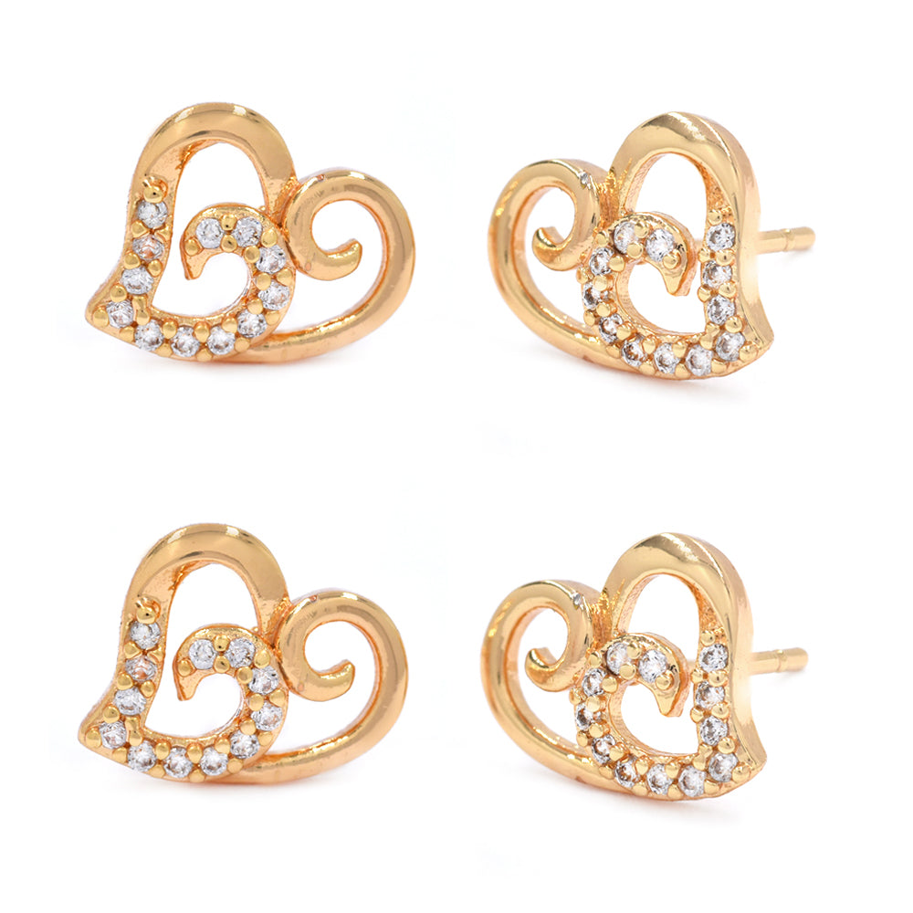 2 Pack premium gold plated curved open heart cubic zirconia stud earring