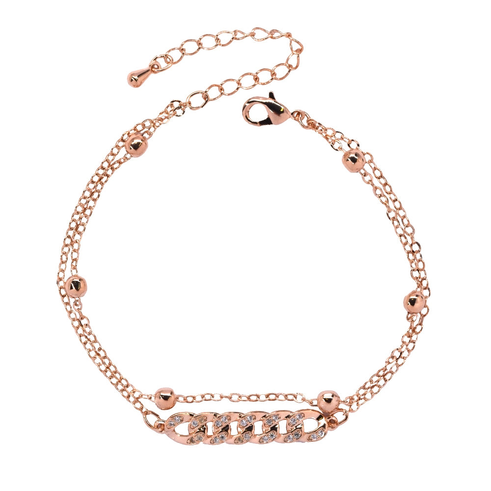 Premium cubic zirconia curb linked ID rose gold double strand bracelet