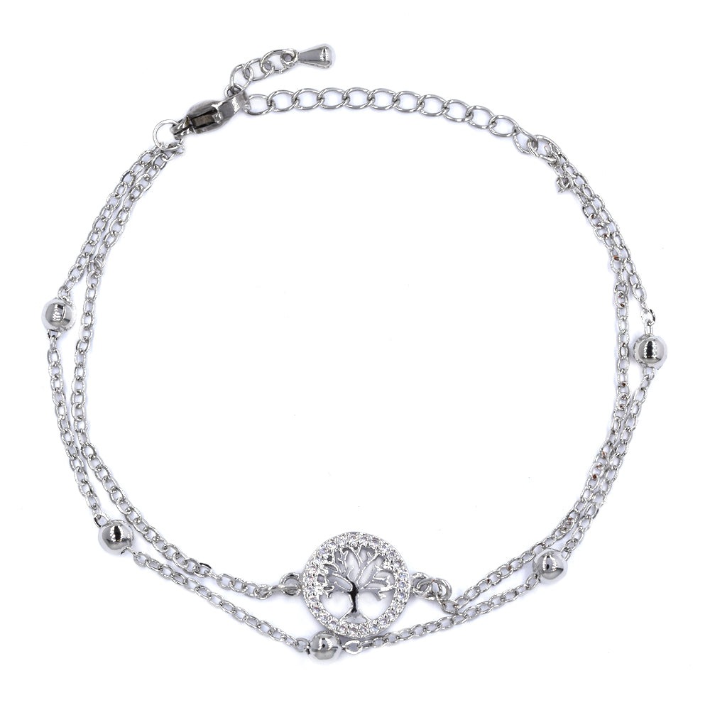 Premium cubic zirconia tree of life double strand bracelet