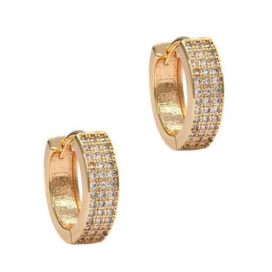 Premium cubic zirconia 15mm flat triple row huggie earring - CZYE3764