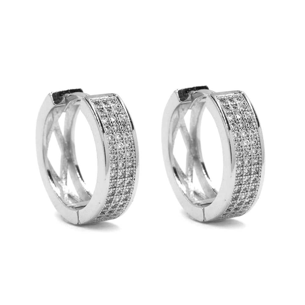 Premium gold plated cubic zirconia triple row pave huggie earring s - CZYE4839