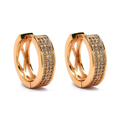 Premium gold plated cubic zirconia triple row pave huggie earring s - CZYE4839