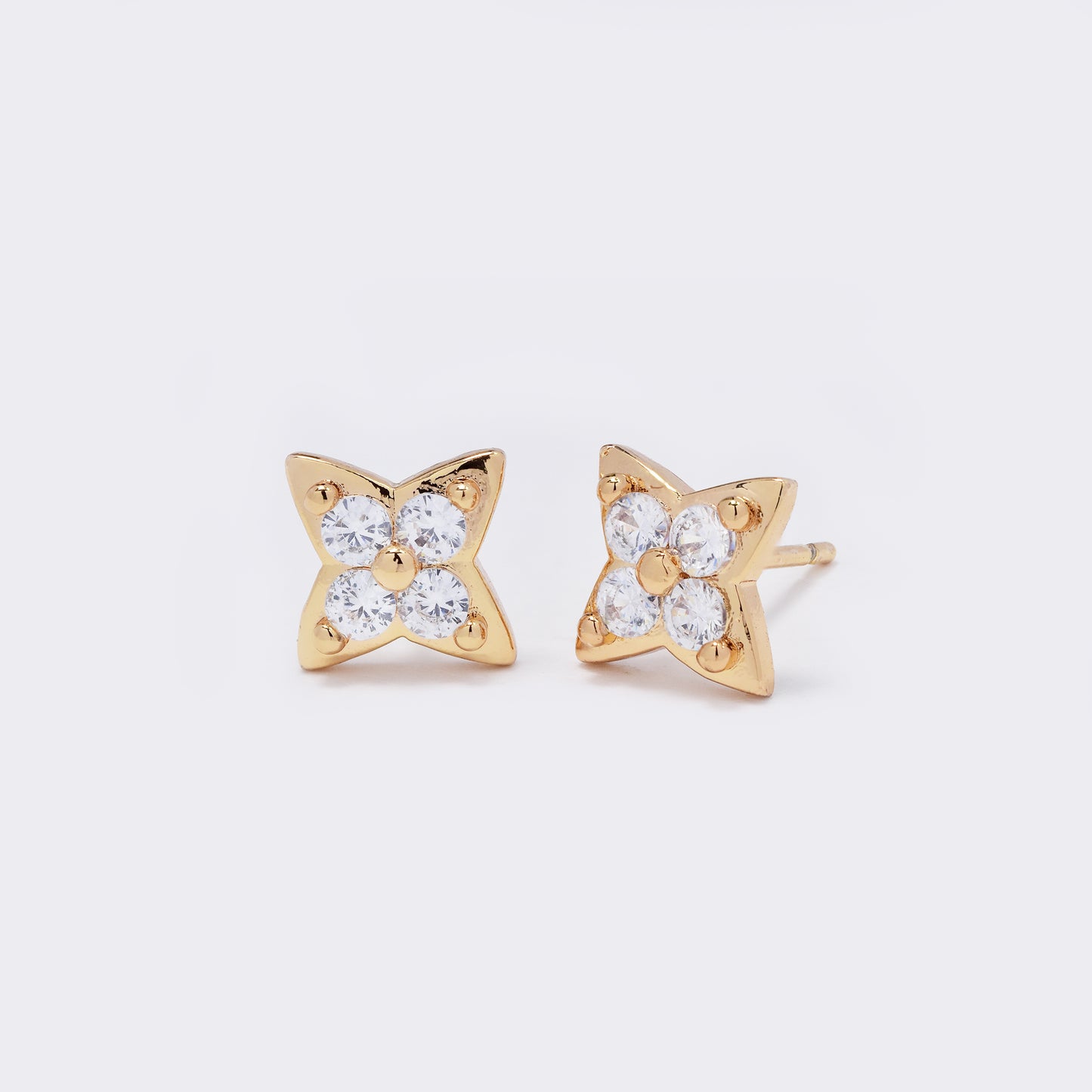 Premium gold plated CZ 4 petal flower studs - CZYE5670