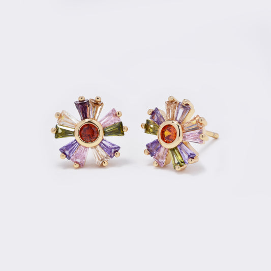 Premium gold plated CZ flower studs - CZYE5672