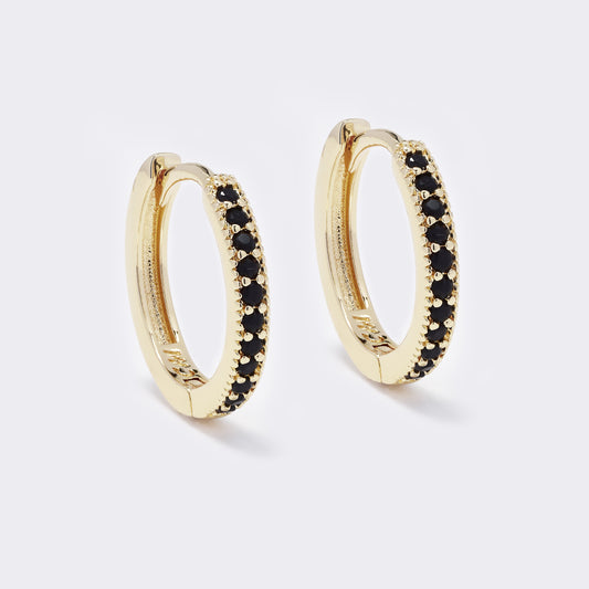 Premium gold plated black CZ hoops - CZYE5673