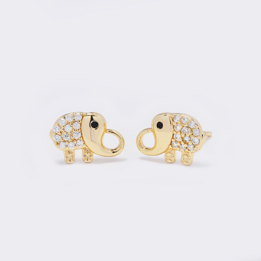 Premium gold plated CZ curled trunk elephant studs - CZYE5675