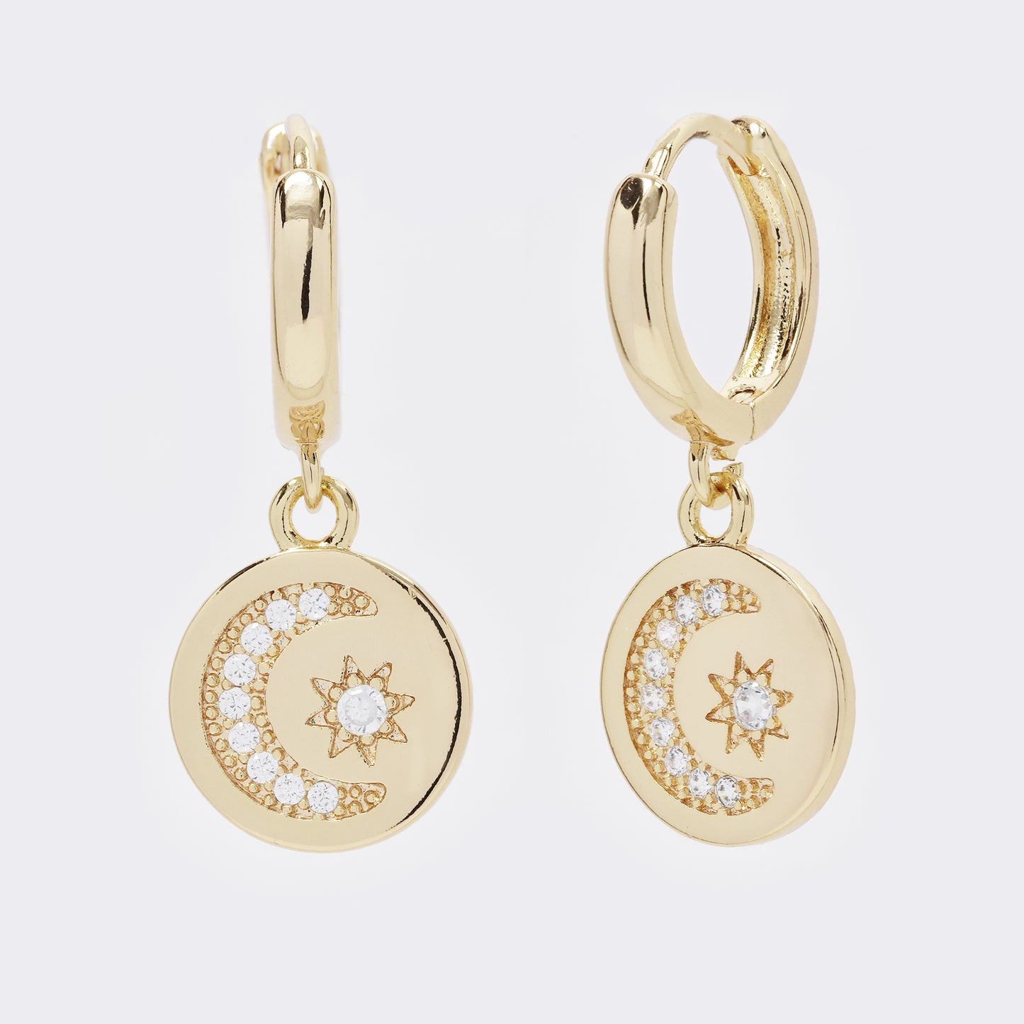 Premium gold plated CZ moon and star drop earring - CZYE5677