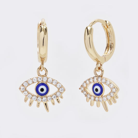 Premium gold plated CZ cutout evil eye drop earring - CZYE5678