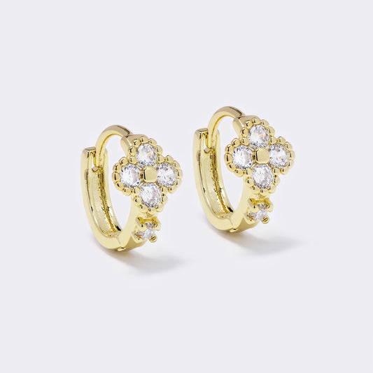 Premium gold plated CZ flower hoops - CZYE5682