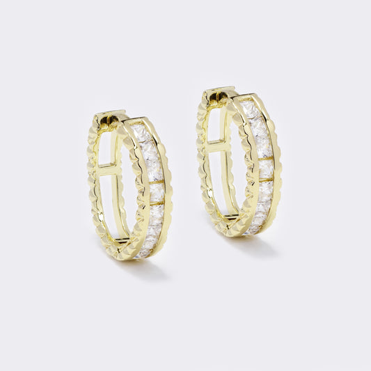 Premium gold plated channel set CZ hoops - CZYE5683