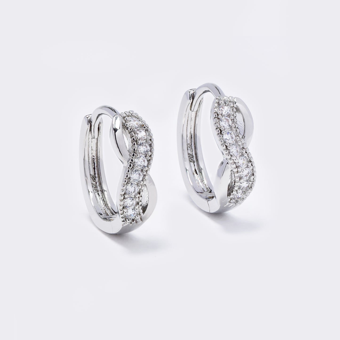 Premium silver plated half CZ infinity hoops - CZYE5687