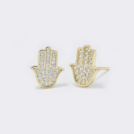 Premium gold plated CZ Hamsa studs - CZYE5688