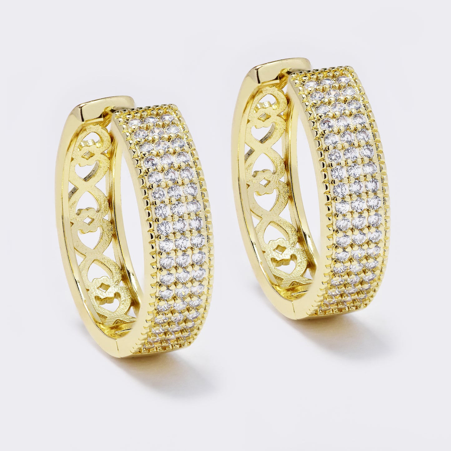 Premium gold plated 23x6mm 4 row CZ hoops - CZYE5692