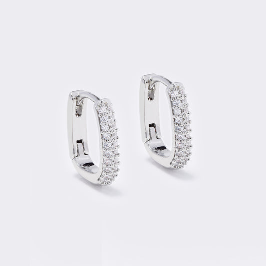 Premium silver  plated 14x3mm square CZ hoops - CZYE5724