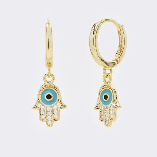 Premium gold plated CZ Hamsa drop earrings - CZYE5725