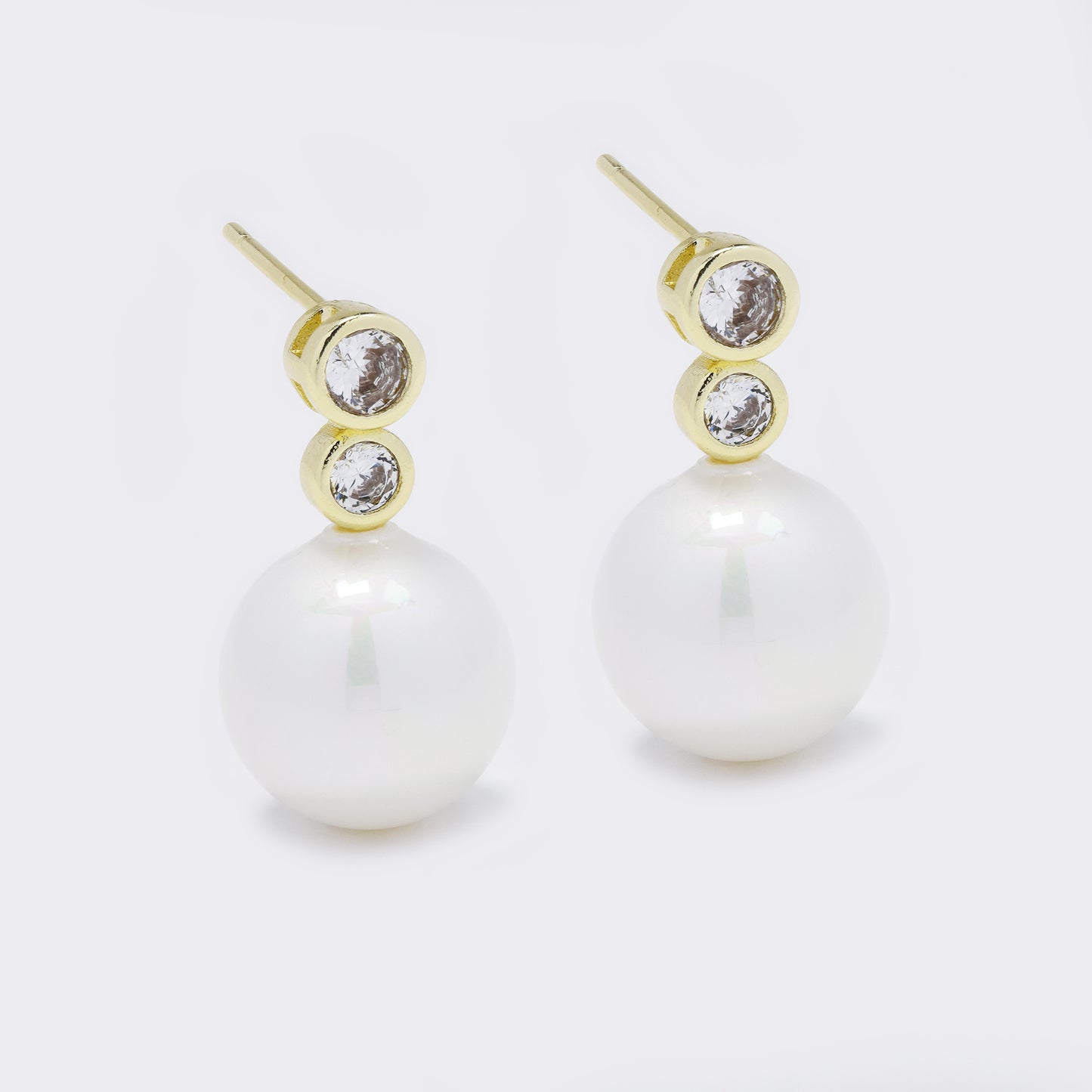 CZ and 10mm round faux pearl drop stud - CZYE5770