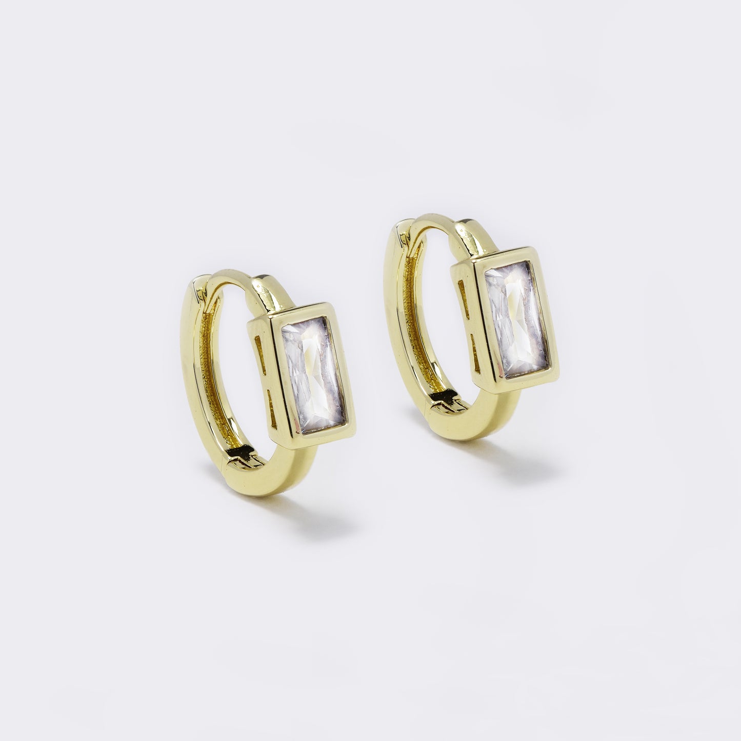 Gold hoops with rectangular CZ - CZYE5771